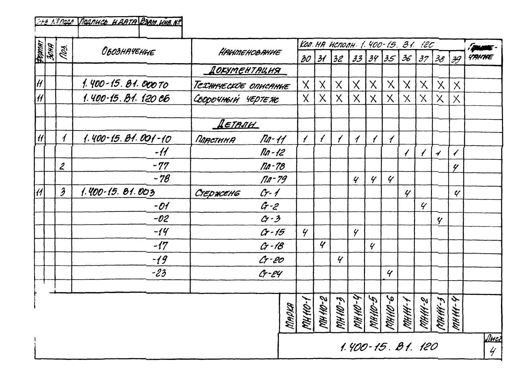 Техническая документация на изделие закладное МН105 - МН116 серия 1.400-15 Лист 4