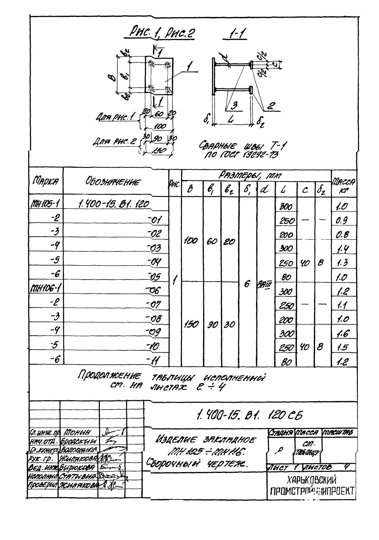 Техническая документация на изделие закладное МН105 - МН116 серия 1.400-15 Лист 9