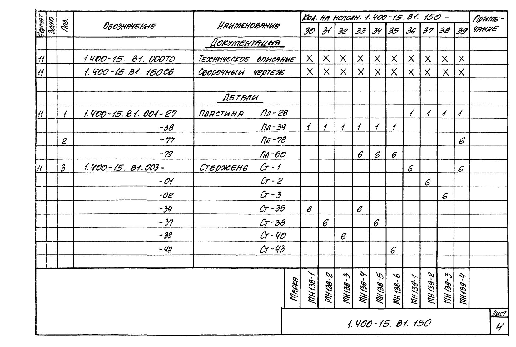 Техническая документация на изделие закладное МН133 - МН145 серия 1.400-15 Лист 4