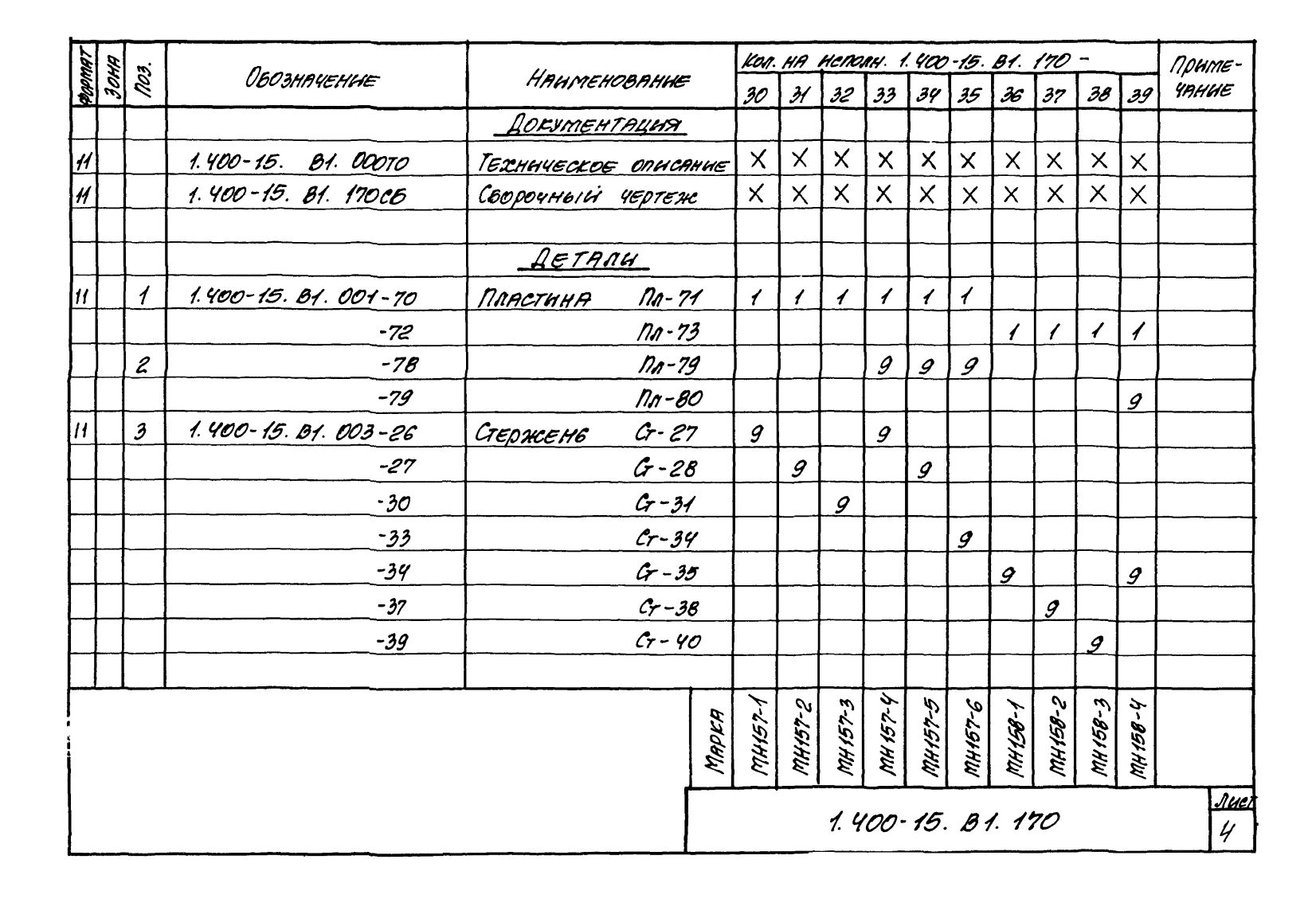 Техническая документация на изделие закладное МН152-МН158 серия 1.400-15 Лист 4