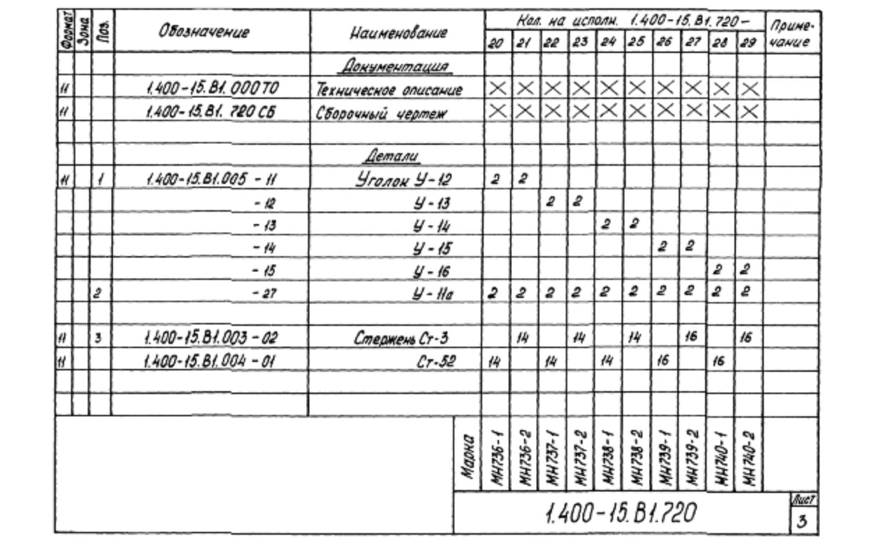 Техническая документация на изделие закладное МН726-МН775 серия 1.400-15 Лист 1