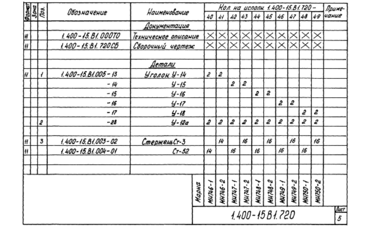Техническая документация на изделие закладное МН726-МН775 серия 1.400-15 Лист 1