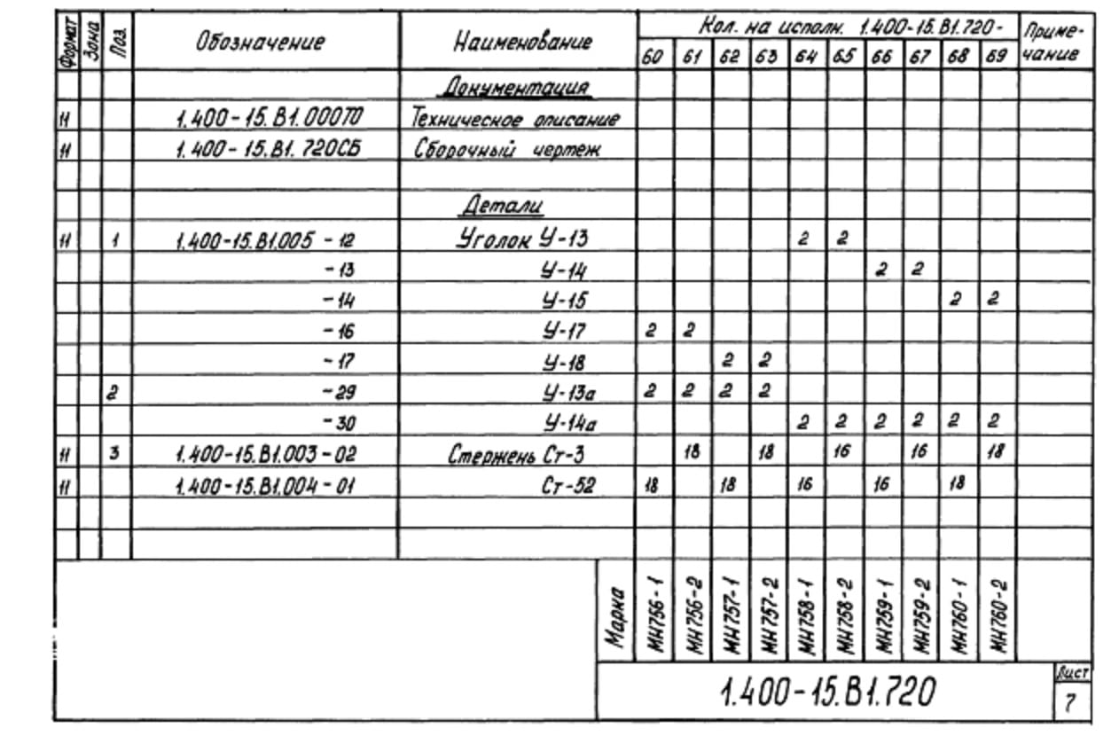 Техническая документация на изделие закладное МН726-МН775 серия 1.400-15 Лист 1